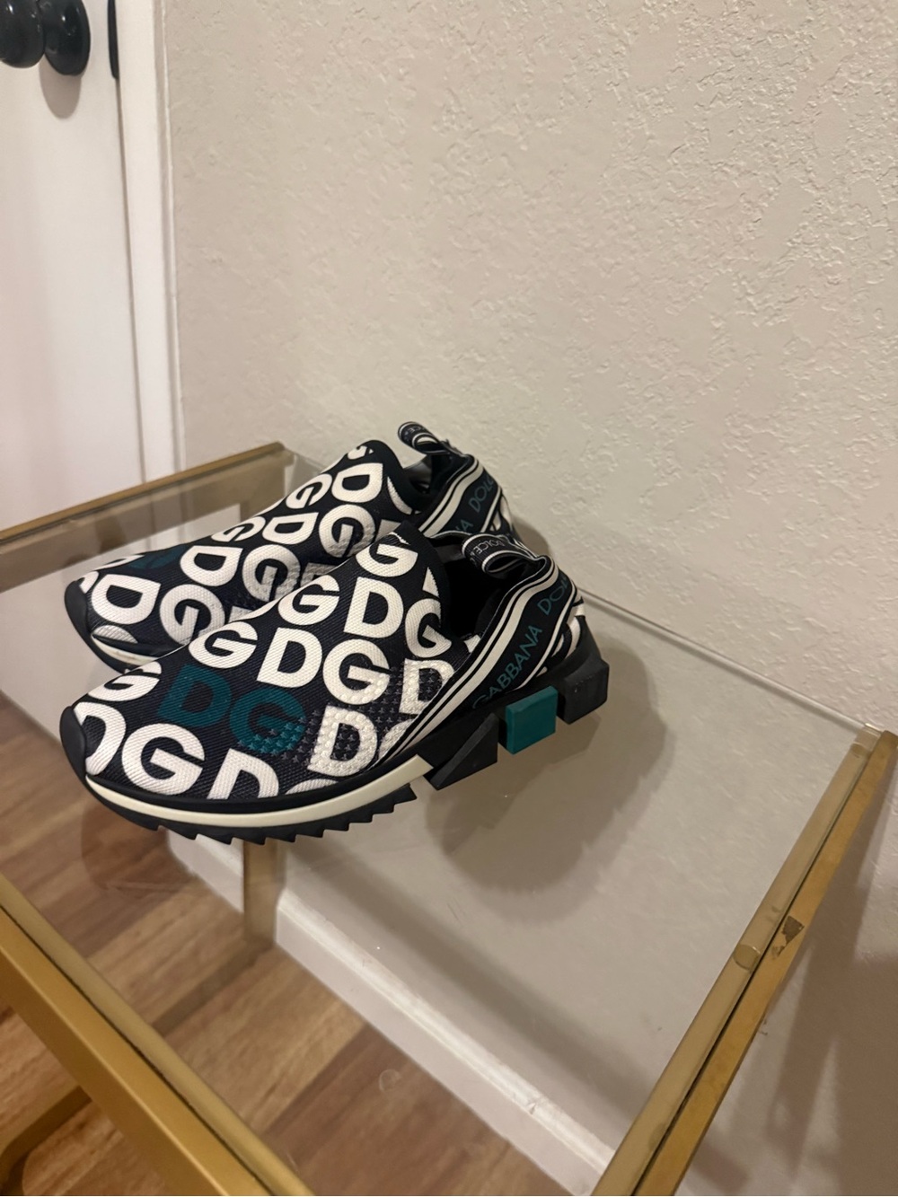 Dolce & Gabbana Black & Teal Logo Slip-On Sneakers
